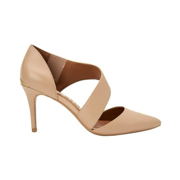 Calvin Klein Nude Leather Pumps With Cross Strap Size 8.5 Heel: 3 1/2” - Picture 1 of 7